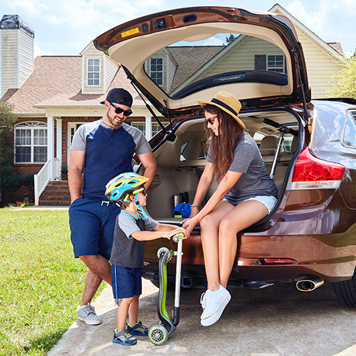 Family with a car and house