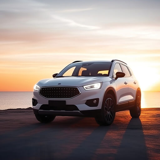 White crossover car on a beach