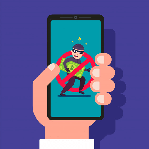 Illustration of scammer sneaking on a smartphone